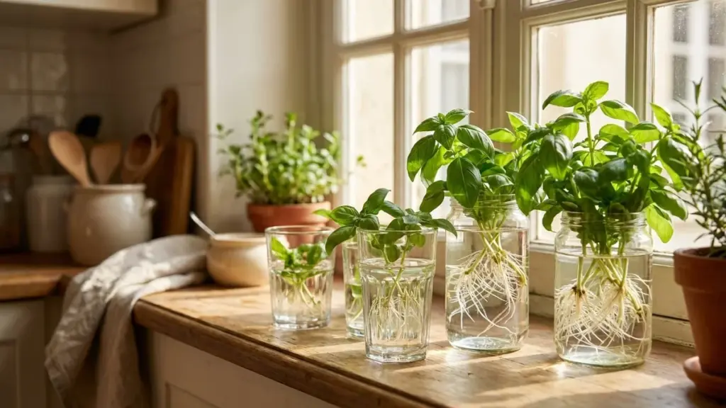 Dieses Supermarkt-Kraut wächst ewig nach – ohne Erde: Ein simpler Trick im Wasserglas genügt